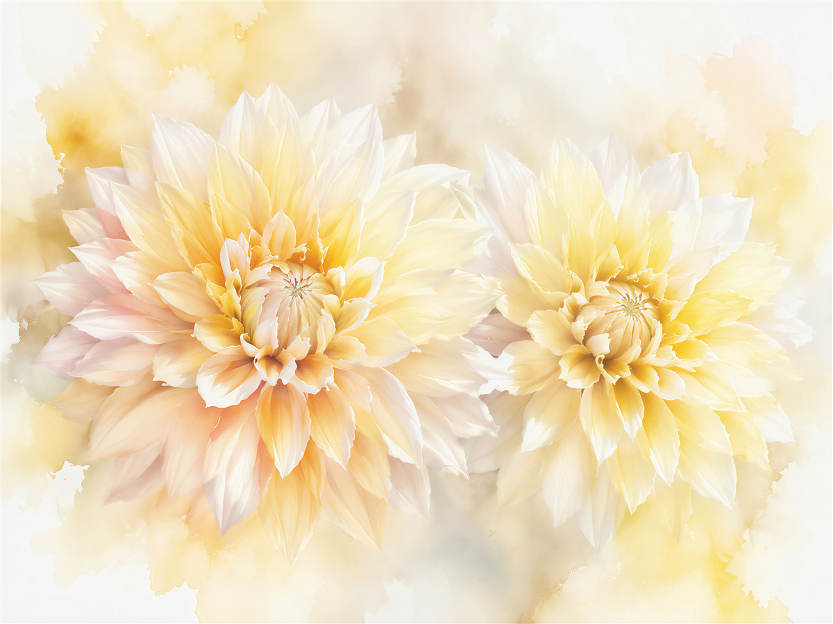 Fototapeten Cremige Blumen in leuchtender Aquarellmalerei