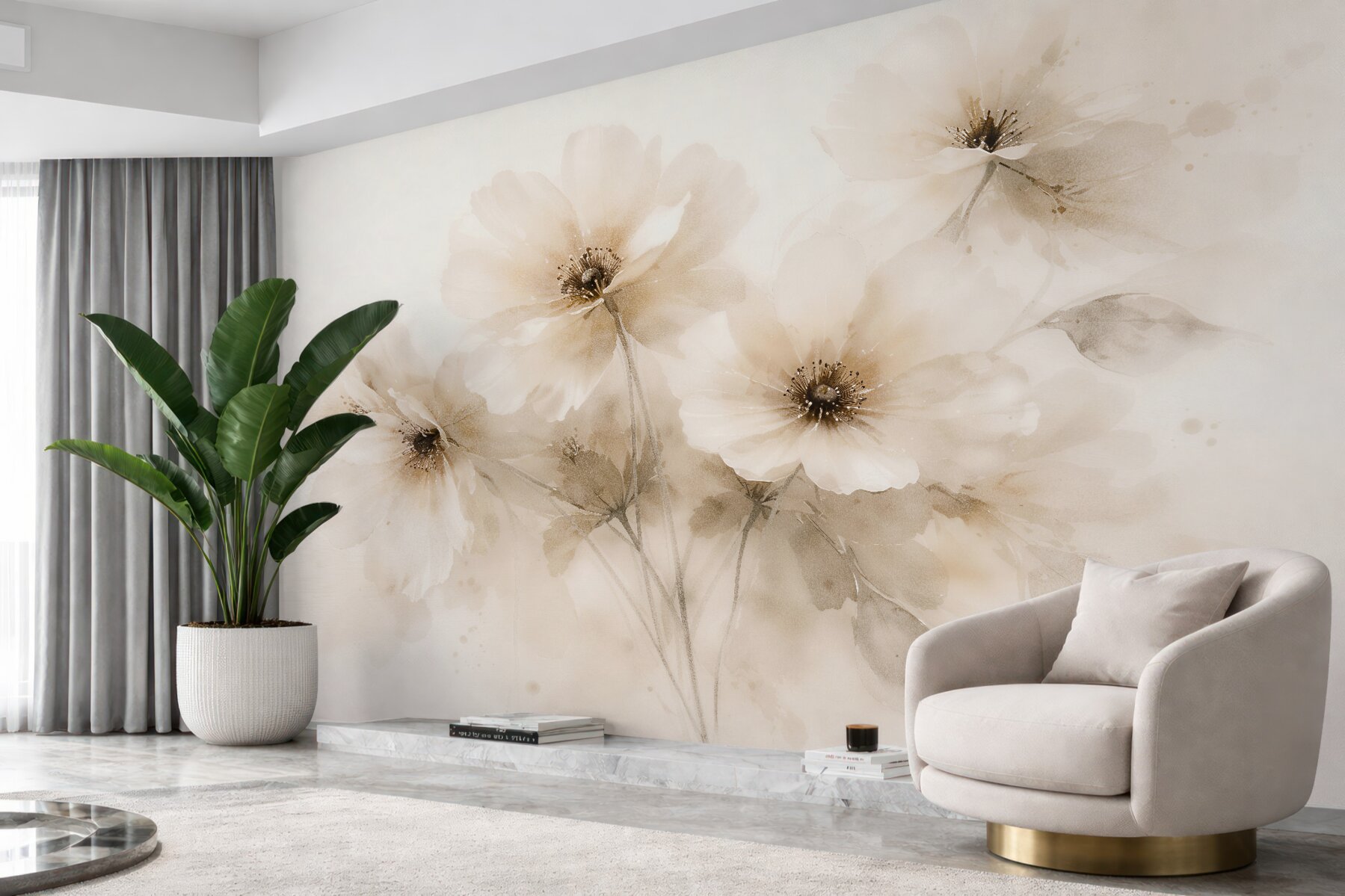 Fototapeten Ätherische Blumen im beigefarbenen Schleier