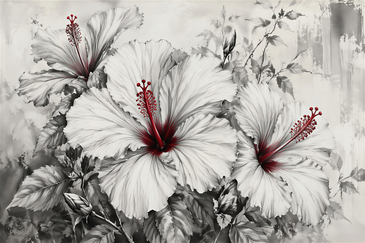 Fototapeten Hibiskusblüten mit rotem Akzent