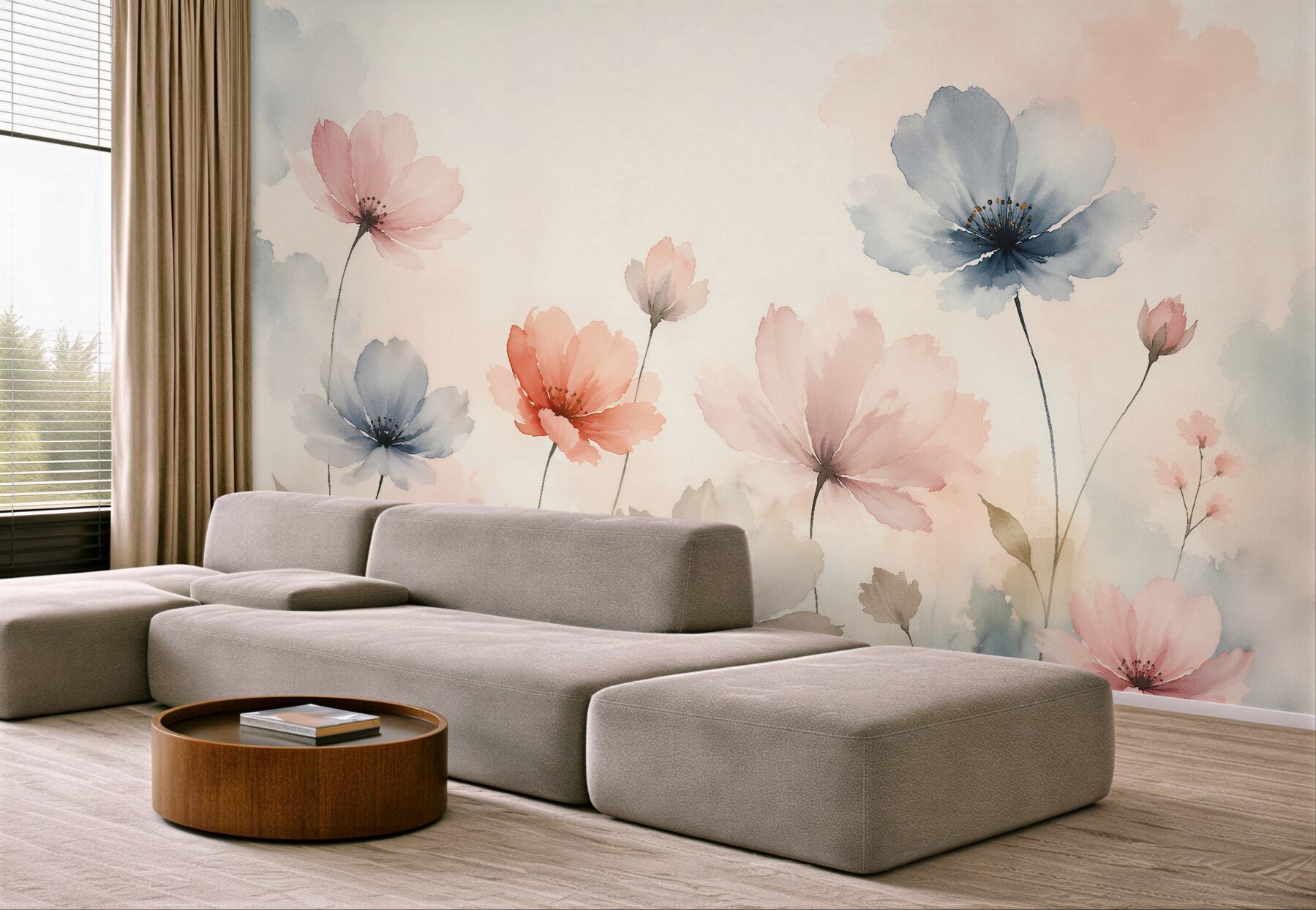 Fototapeten Pastellblumen in Aquarell