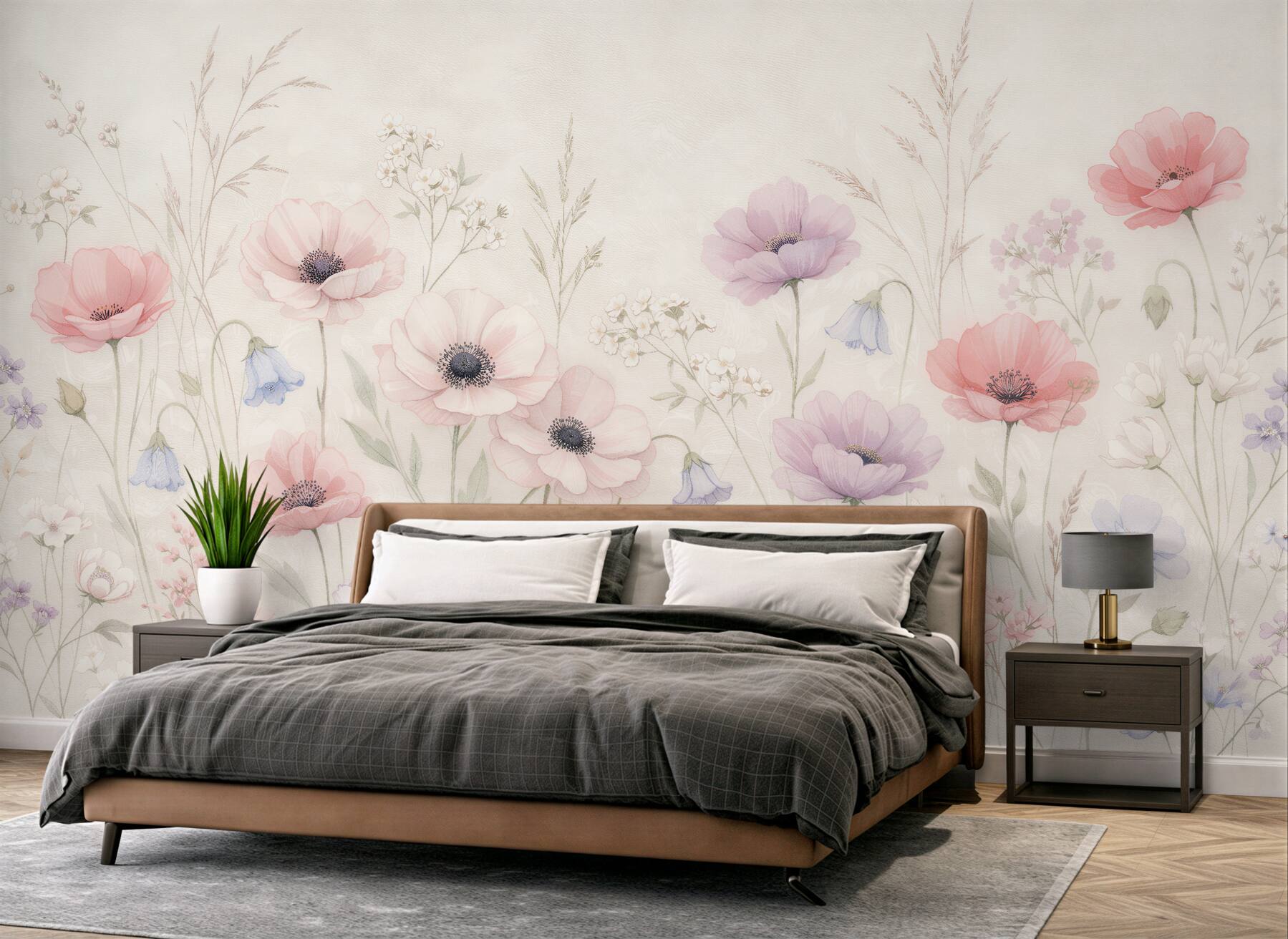 Fototapeten Pastellfarbene Blumenwiese