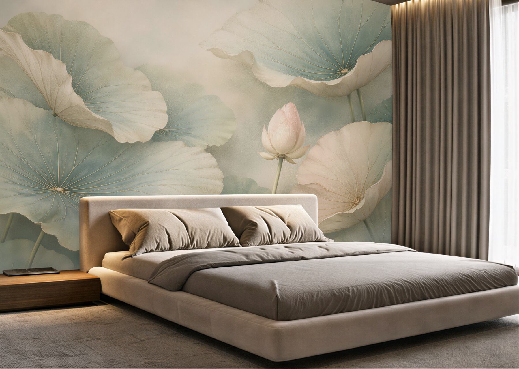 Fototapeten Pastellfarbener Lotus und Blätter