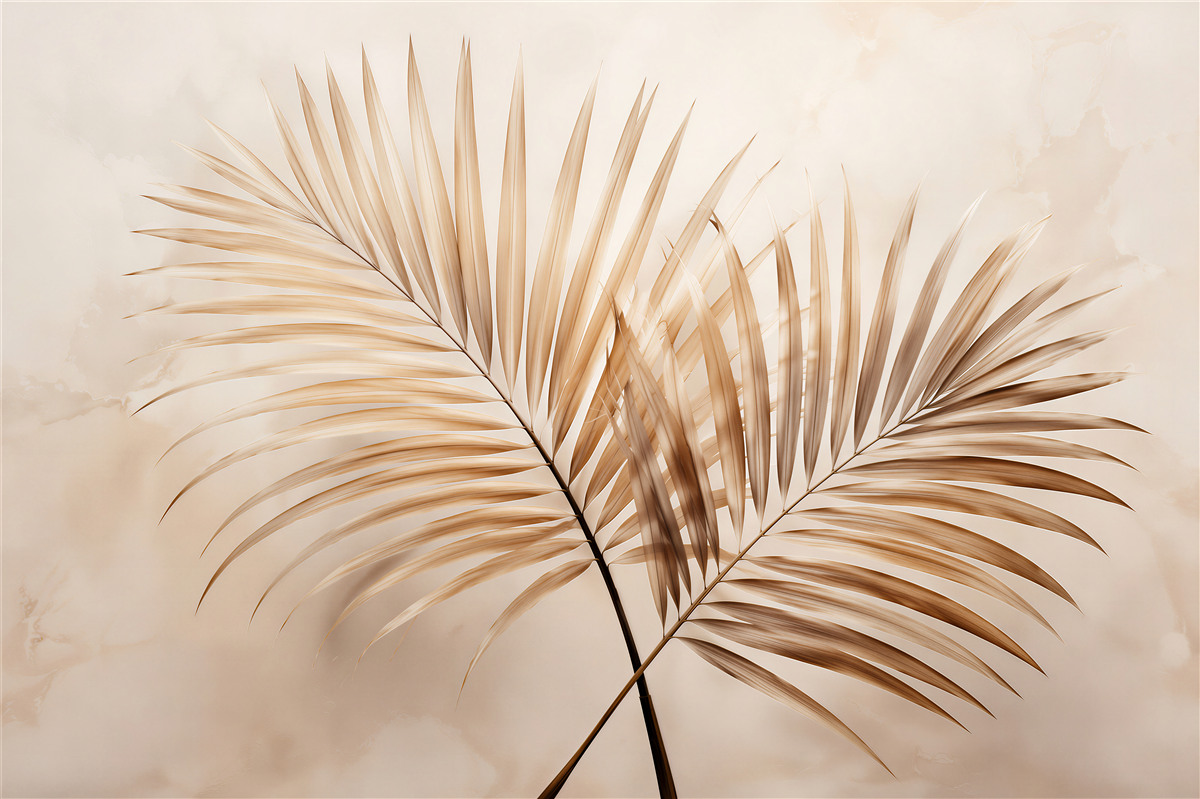 Fototapeten Goldene Palmblätter in Beige