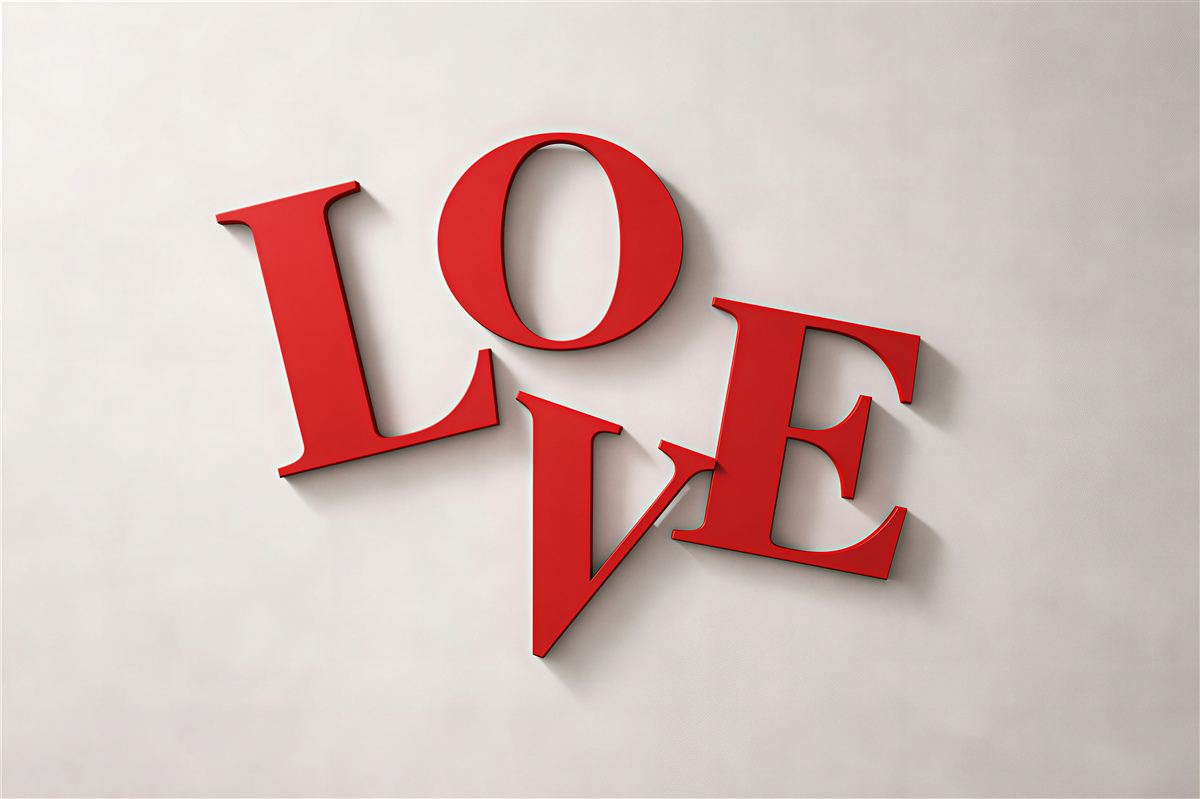 Fototapeten Roter Love-Schriftzug 3D