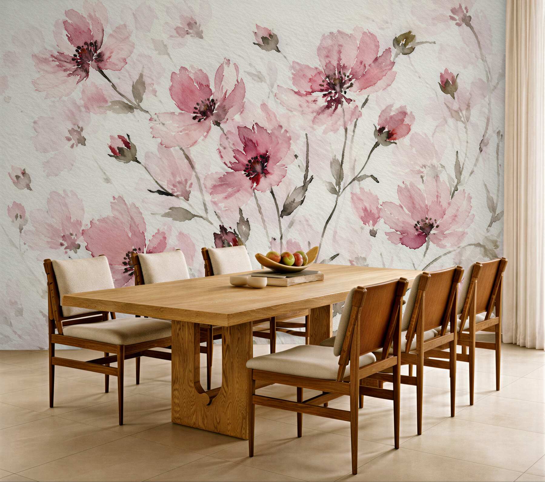 Fototapeten Aquarellartige rosa Wildblumen