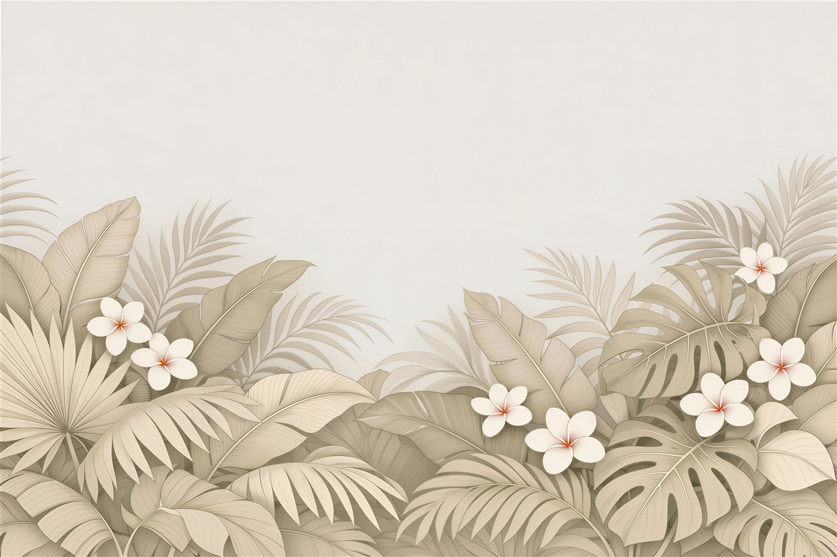 Fototapeten Beige tropische Komposition mit Blumen