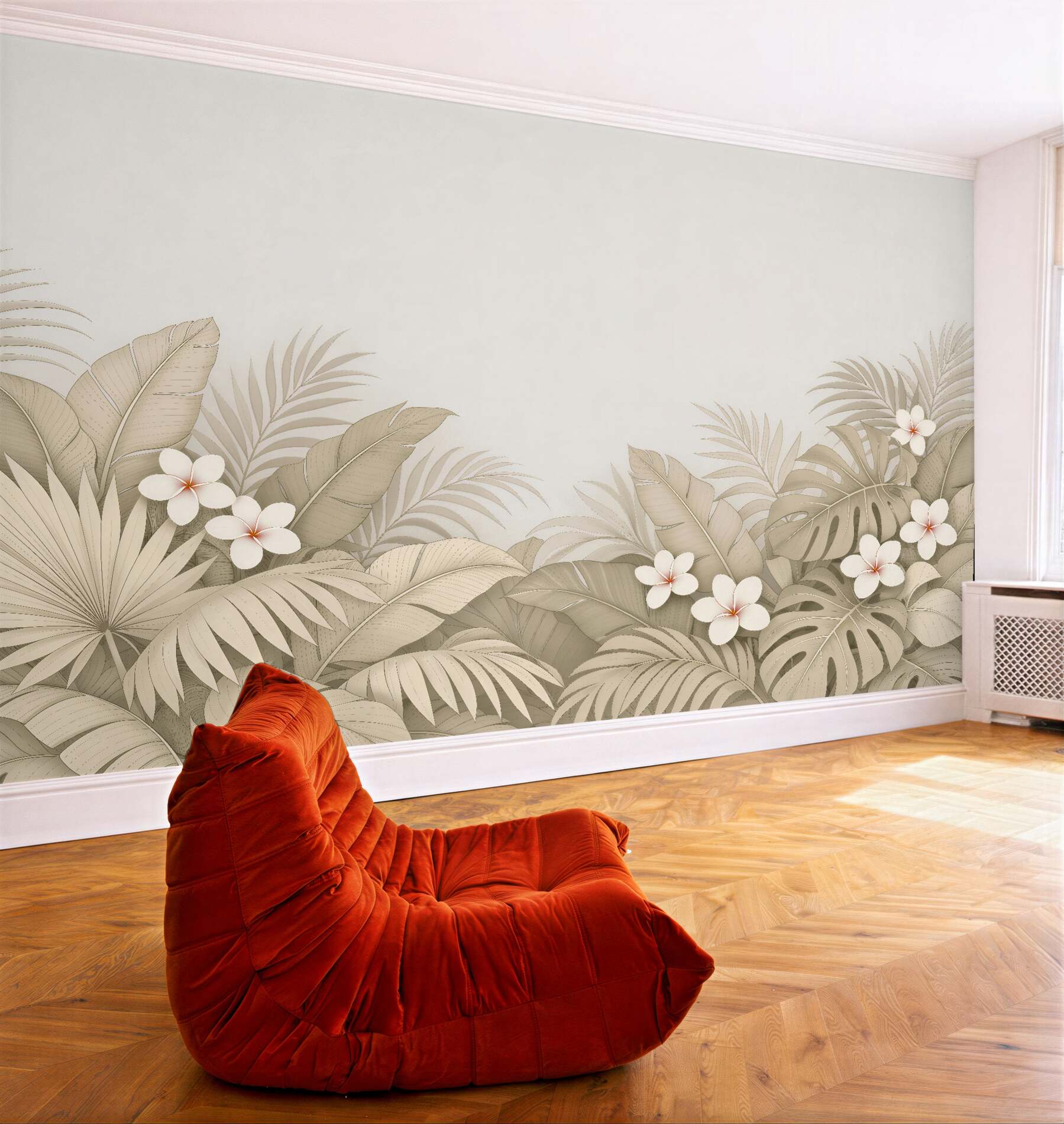 Fototapeten Beige tropische Komposition mit Blumen