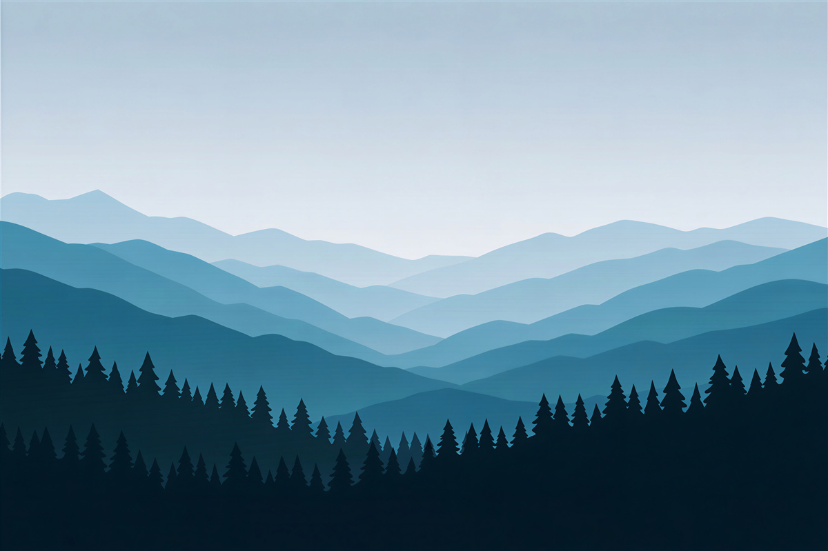 Fototapeten Blaue Schichten eines Bergwaldes