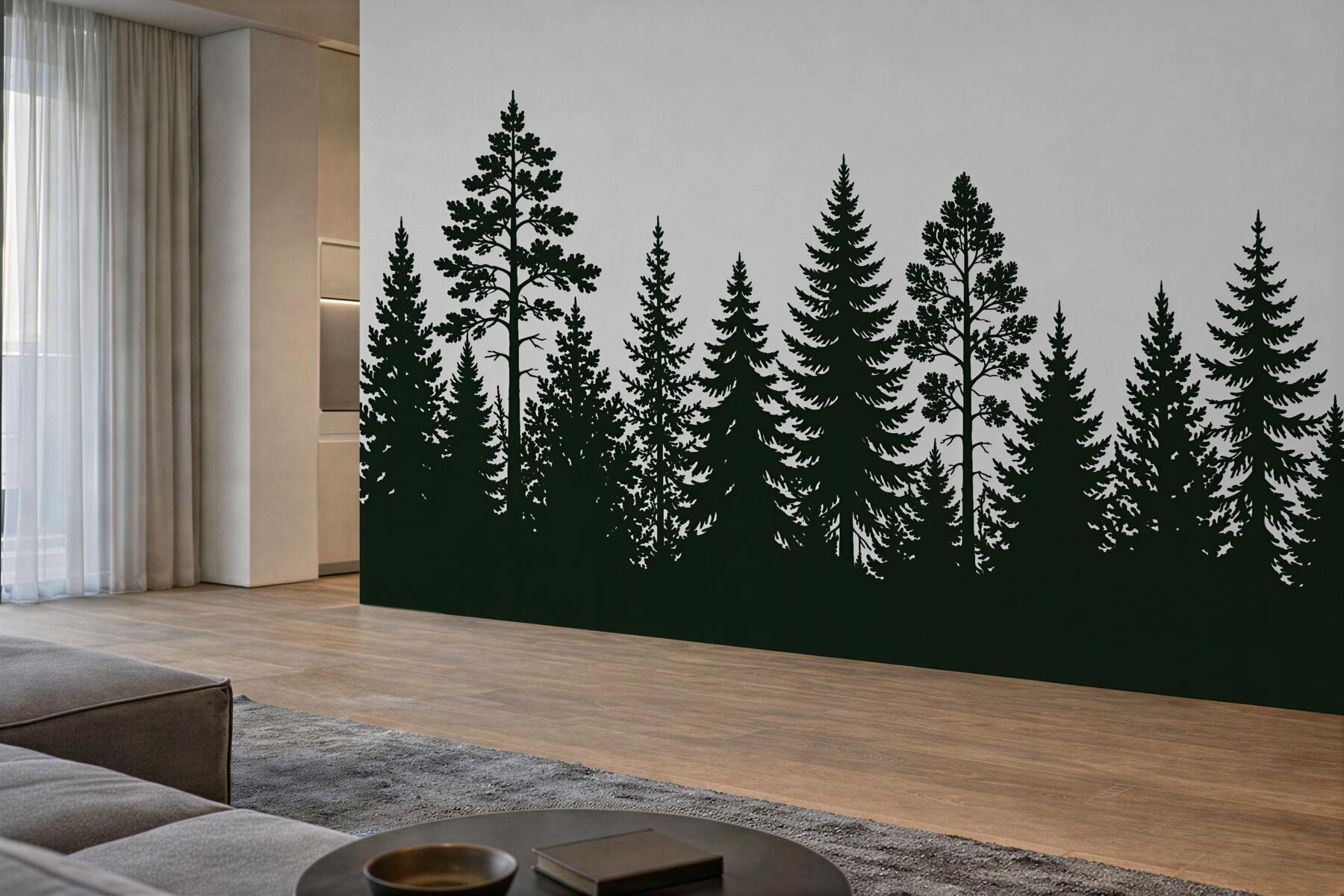 Fototapeten Minimalistische Konturen von Waldbäumen