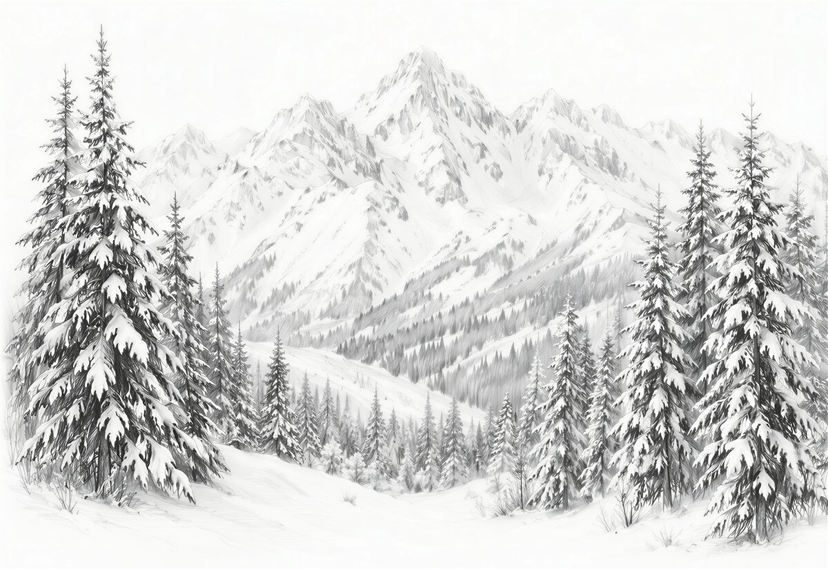 Fototapeten Wintergipfel und Fichtenwald