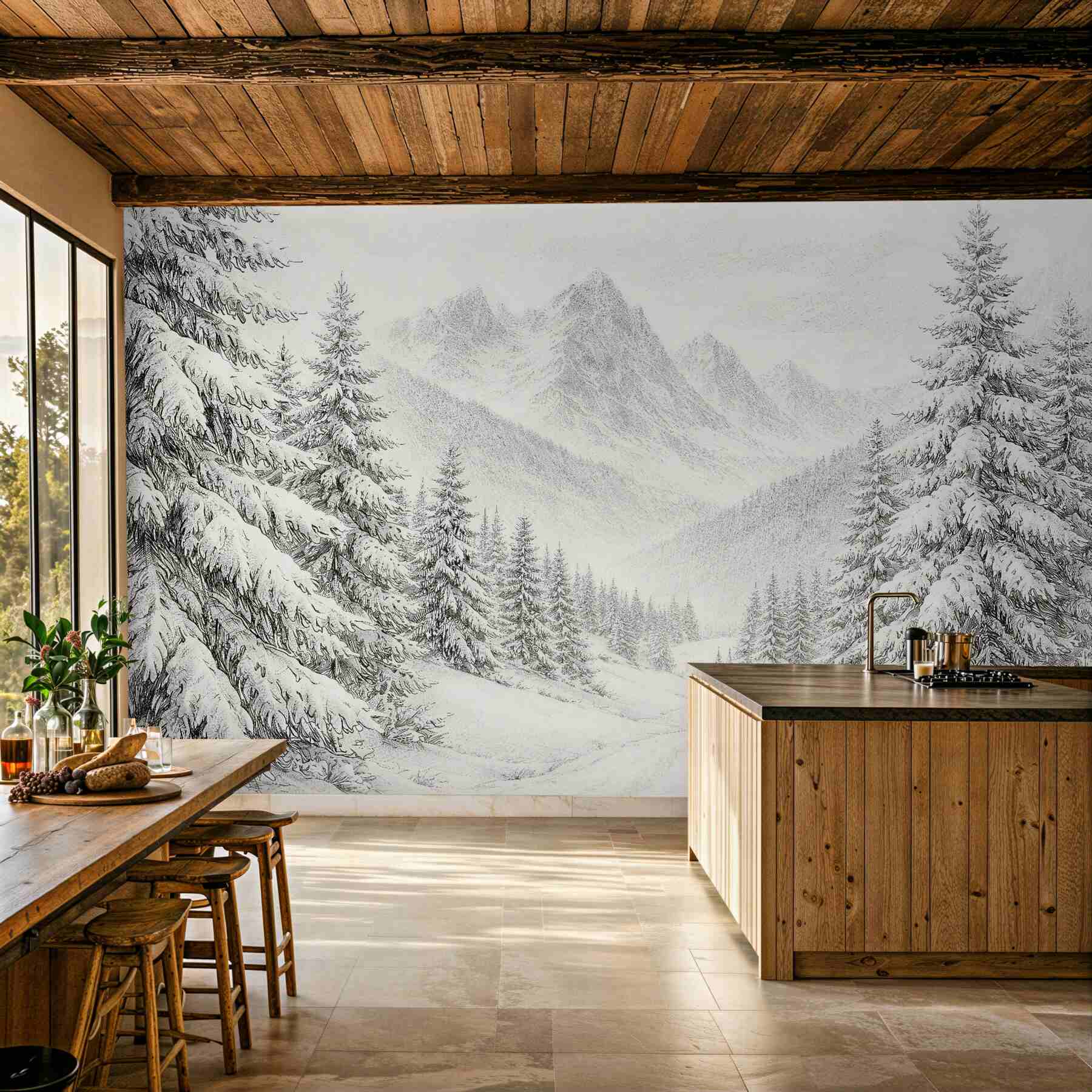 Fototapeten Schneetal in der Stille der Berge