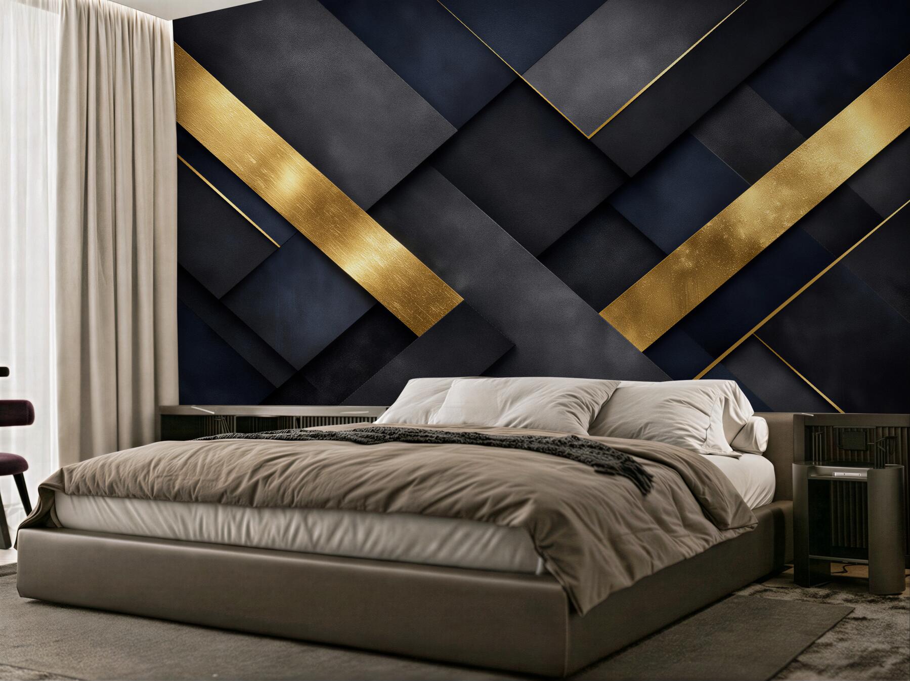 Fototapeten Dunkelblau-goldene geometrische Komposition