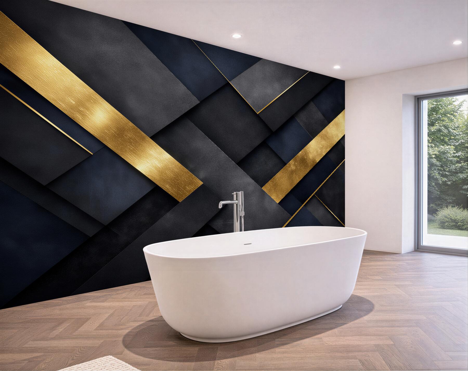 Fototapeten Dunkelblau-goldene geometrische Komposition