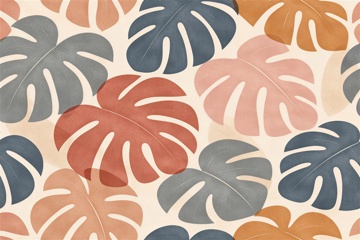 Fototapeten Pastellfarbene Monstera-Blätter