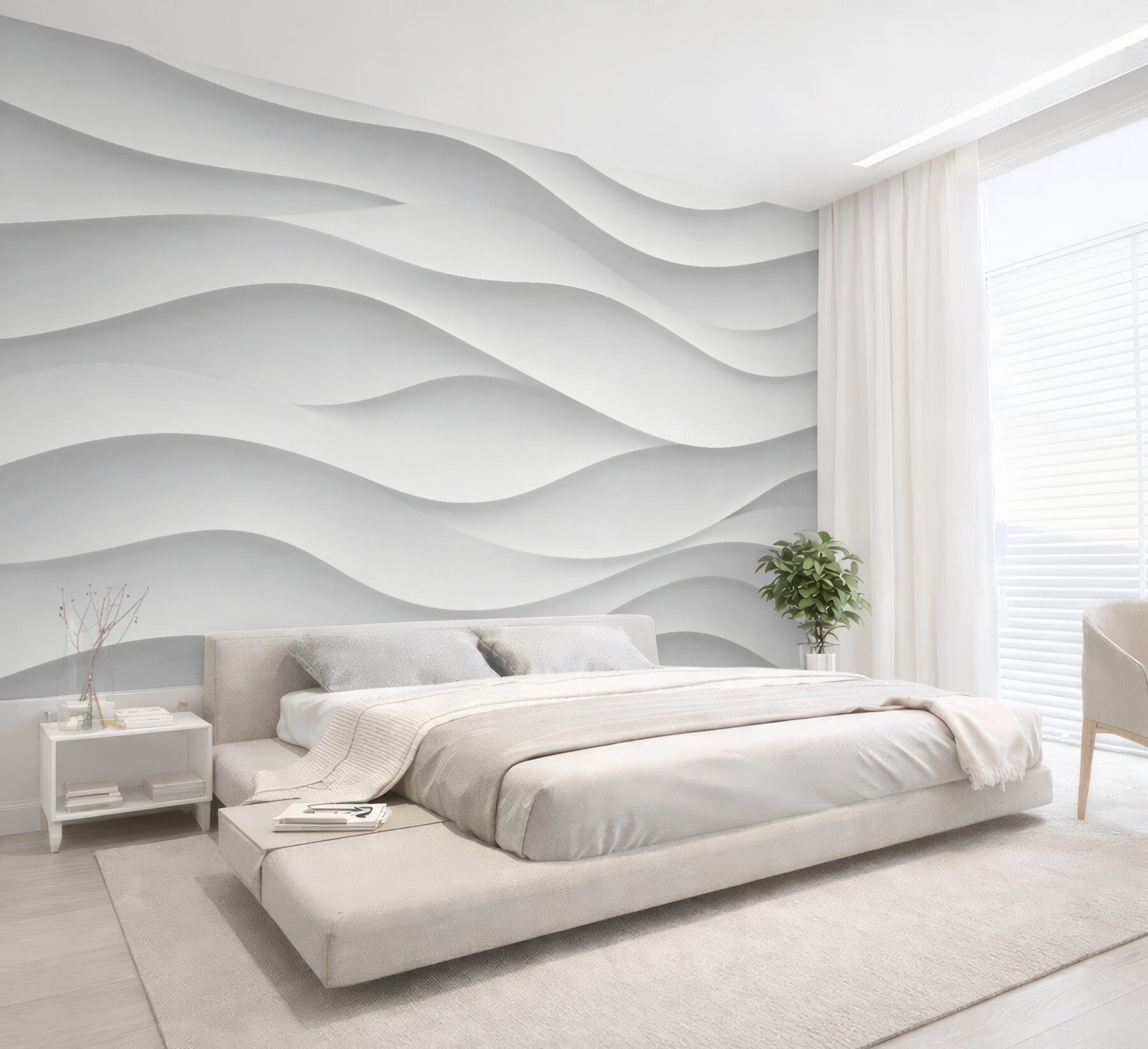 Fototapeten Weiße Wellen in modernem Relief