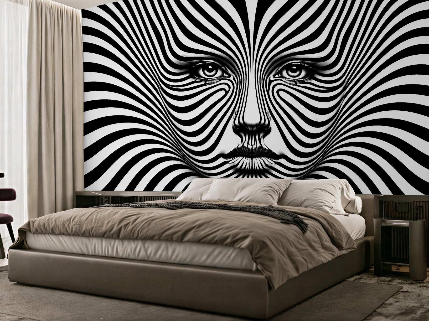 Fototapeten Hypnotisches Gesicht in Schwarz und Weiß