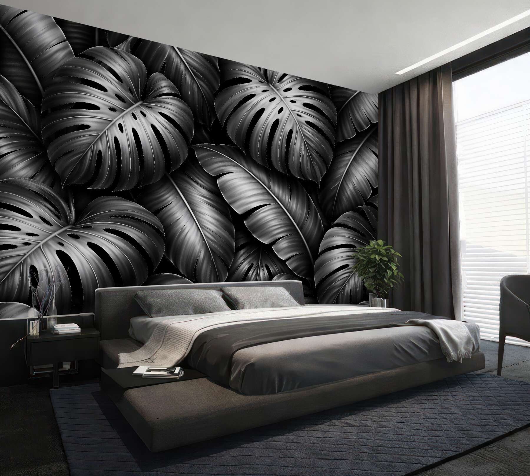 Fototapeten Schwarze tropische Blätter Glamour
