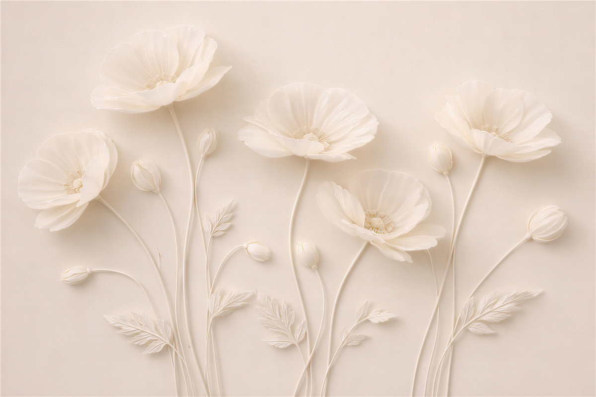 Fototapeten Cremefarbene Blumen in subtiler Reliefoptik