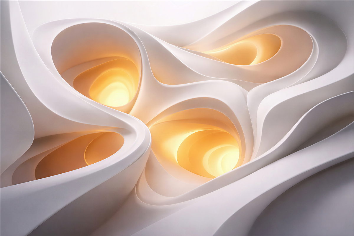 Fototapeten Leuchtende Abstraktion weicher 3D-Formen
