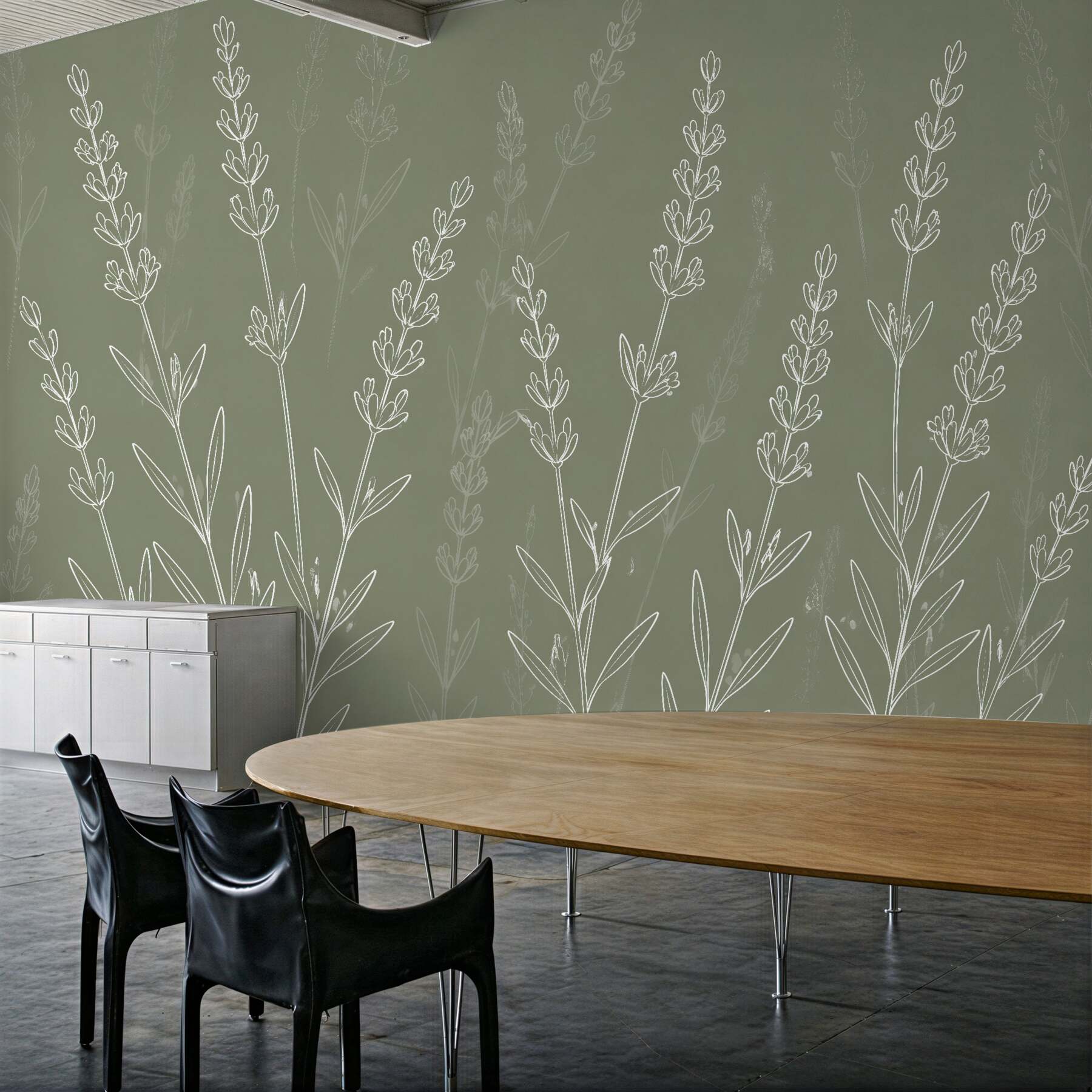Fototapeten Zarter Lavendel in minimalistischer Linienzeichnung