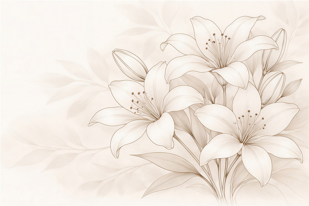 Fototapeten Zarte Lilien in eleganter Zeichnung