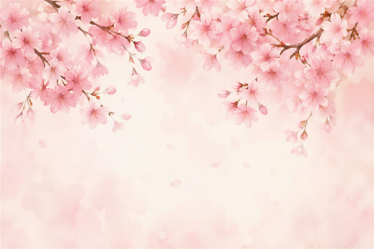 Fototapeten Rosa Kirschblüten in Aquarell