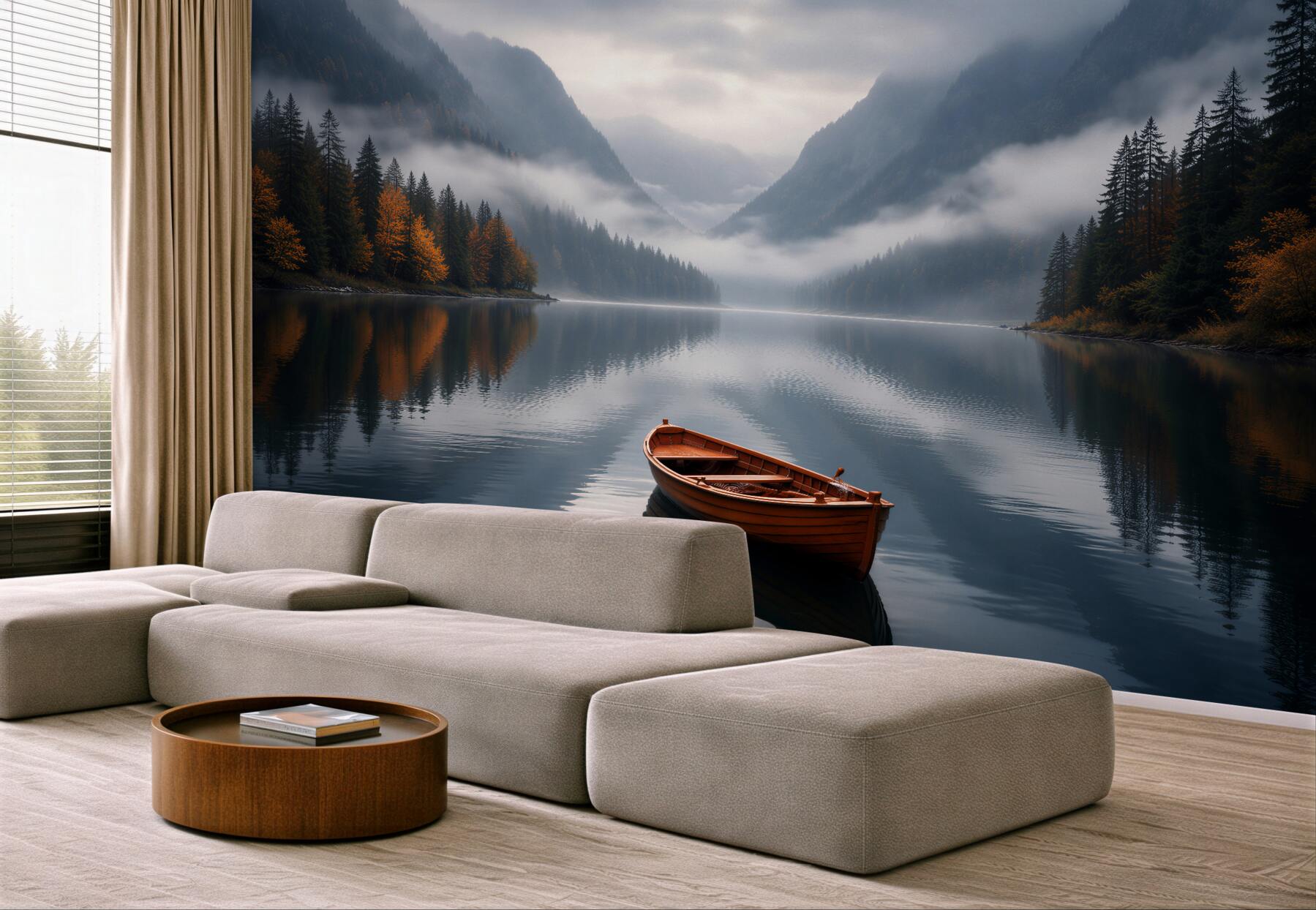Fototapeten Einsames Boot auf dem Bergsee
