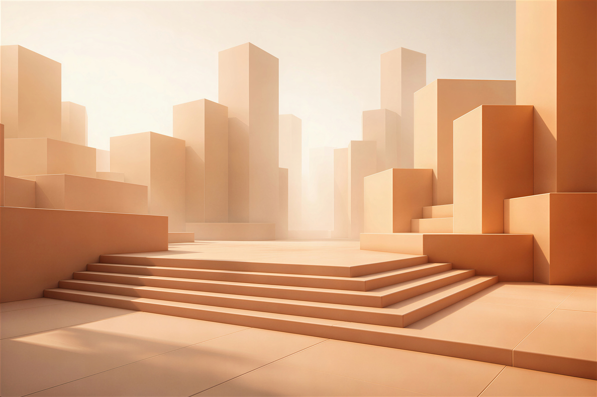 Fototapeten Geometrische Stadt im goldenen Licht