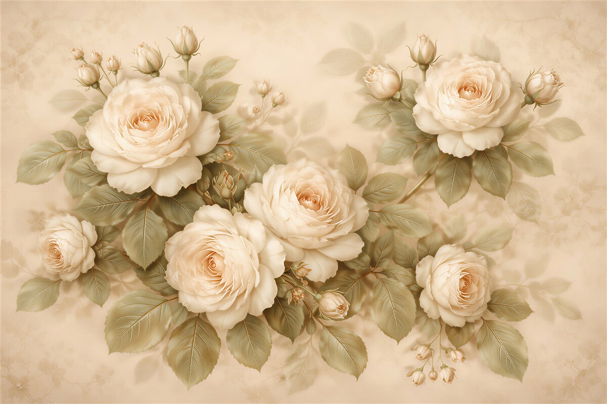 Fototapeten Cremefarbene Rosen im eleganten Stil
