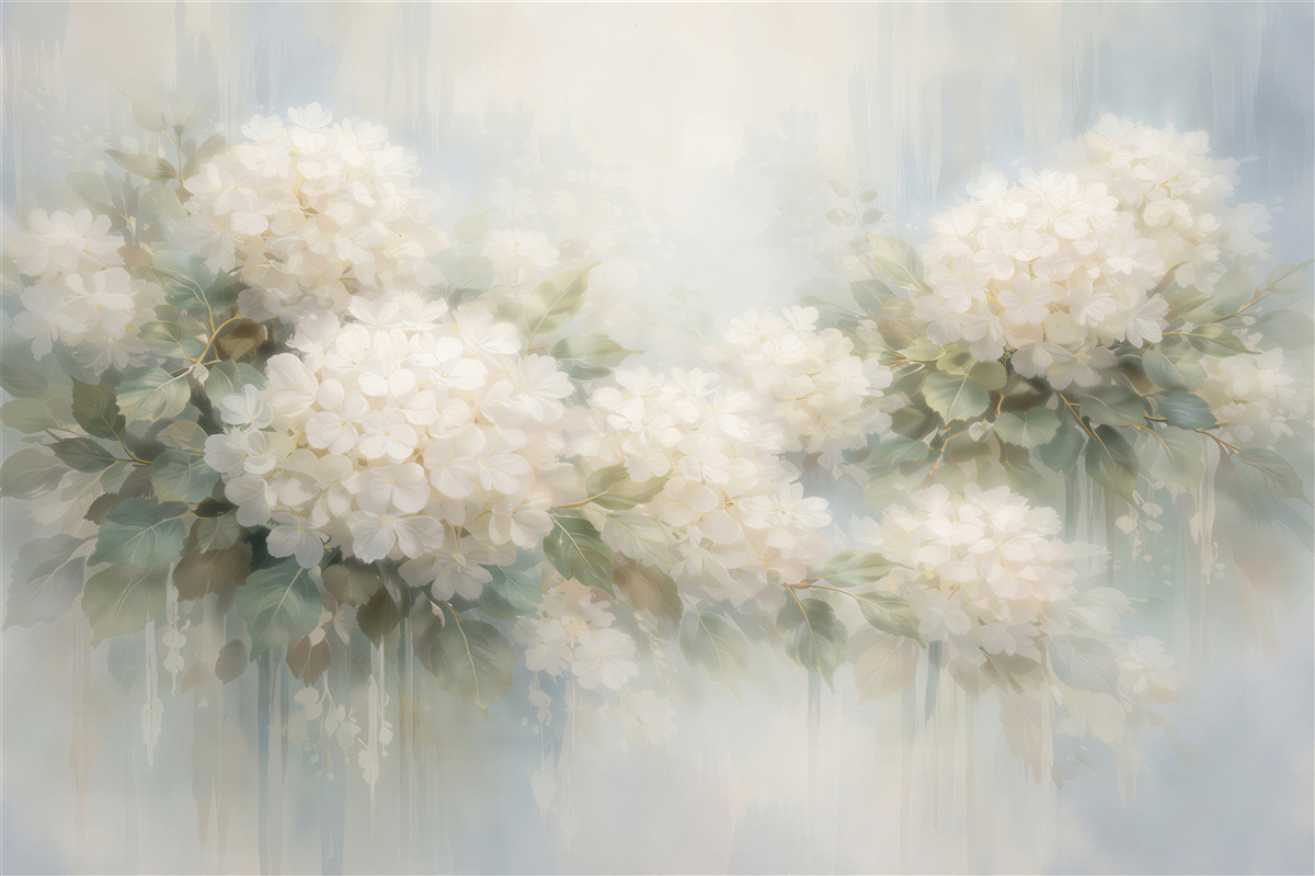 Fototapeten Zarte weiße Blumen in Aquarell