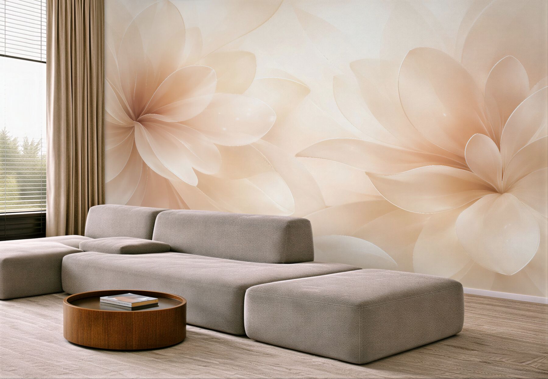 Fototapeten zarte Blumen in Beige