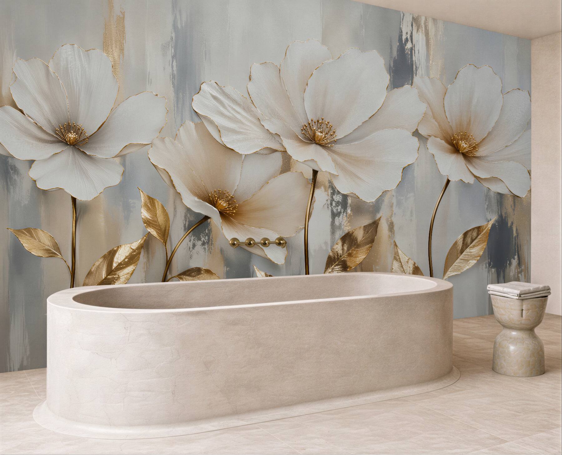 Fototapeten goldene Blumen in elegantem Glanz