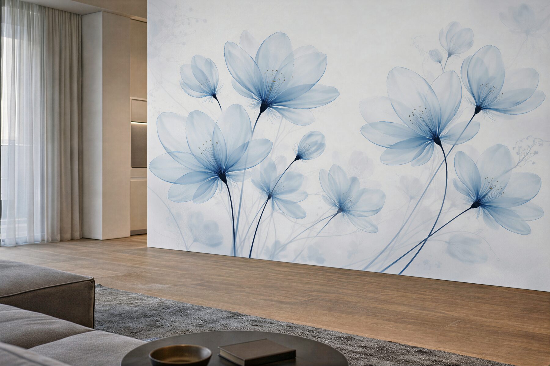 Fototapeten Zarte blaue Blumen im Licht