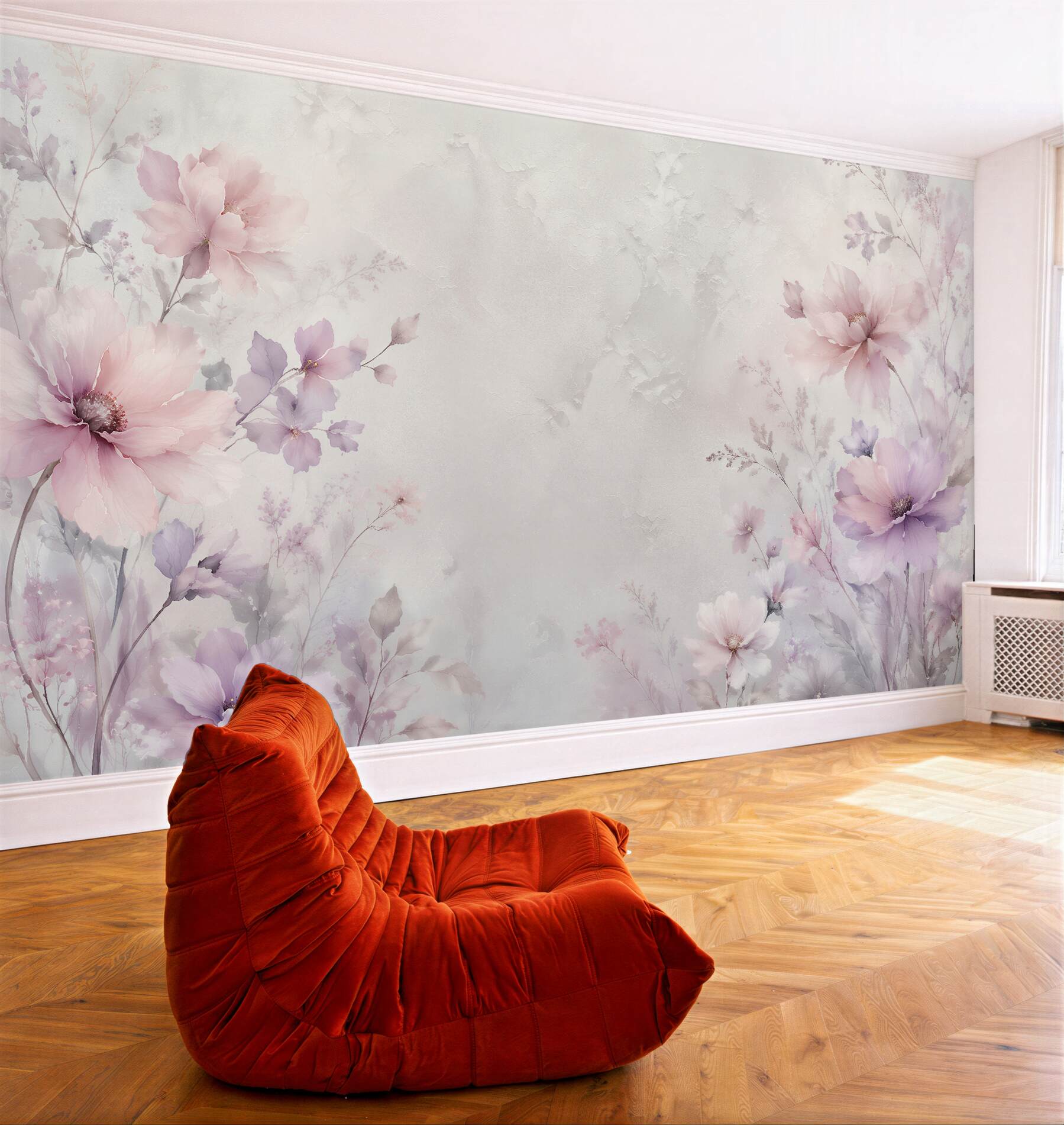 Fototapeten Puderfarbene Blumen auf subtilem Hintergrund