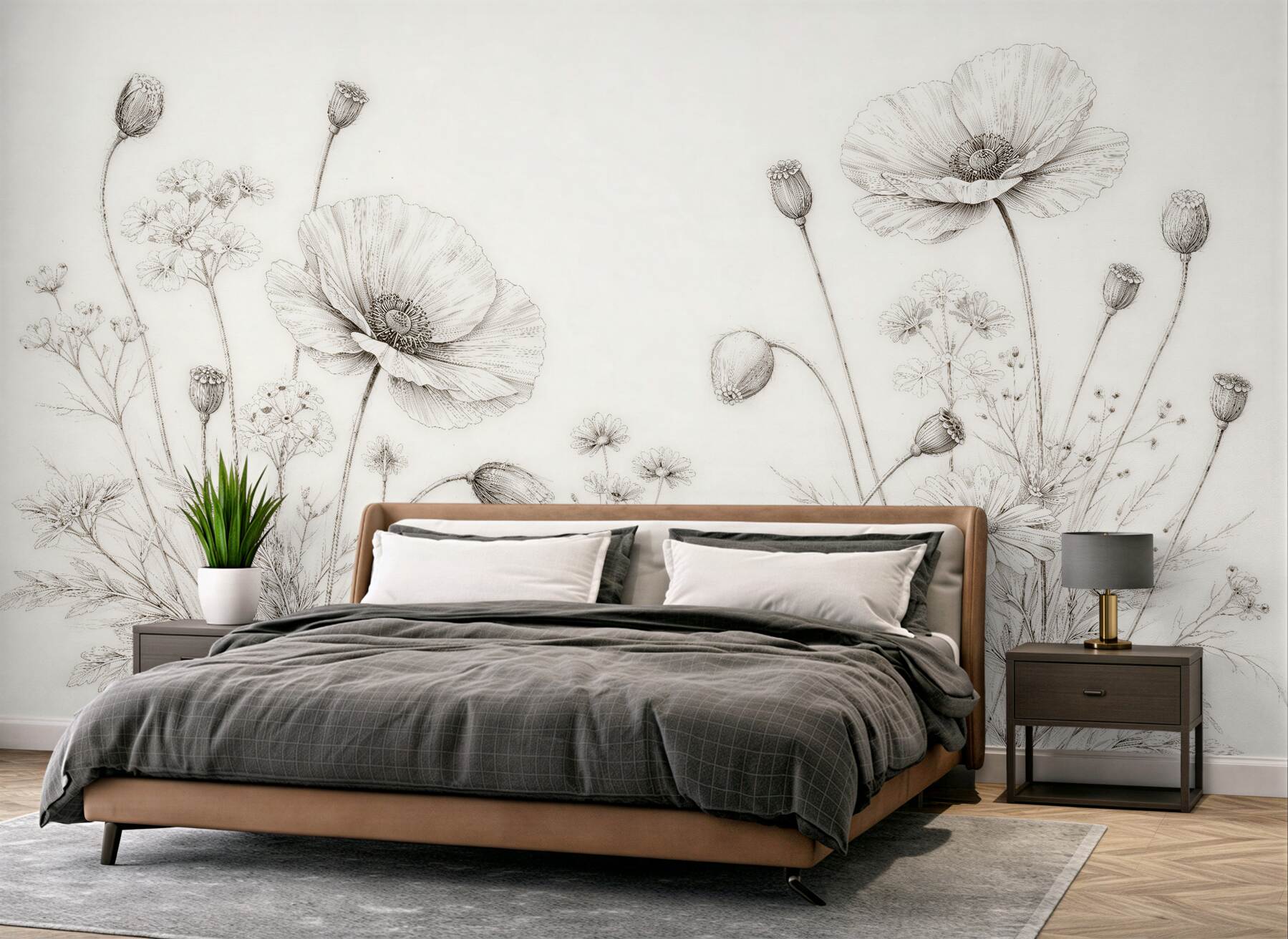 Fototapeten Zarte Skizze von Wildblumen