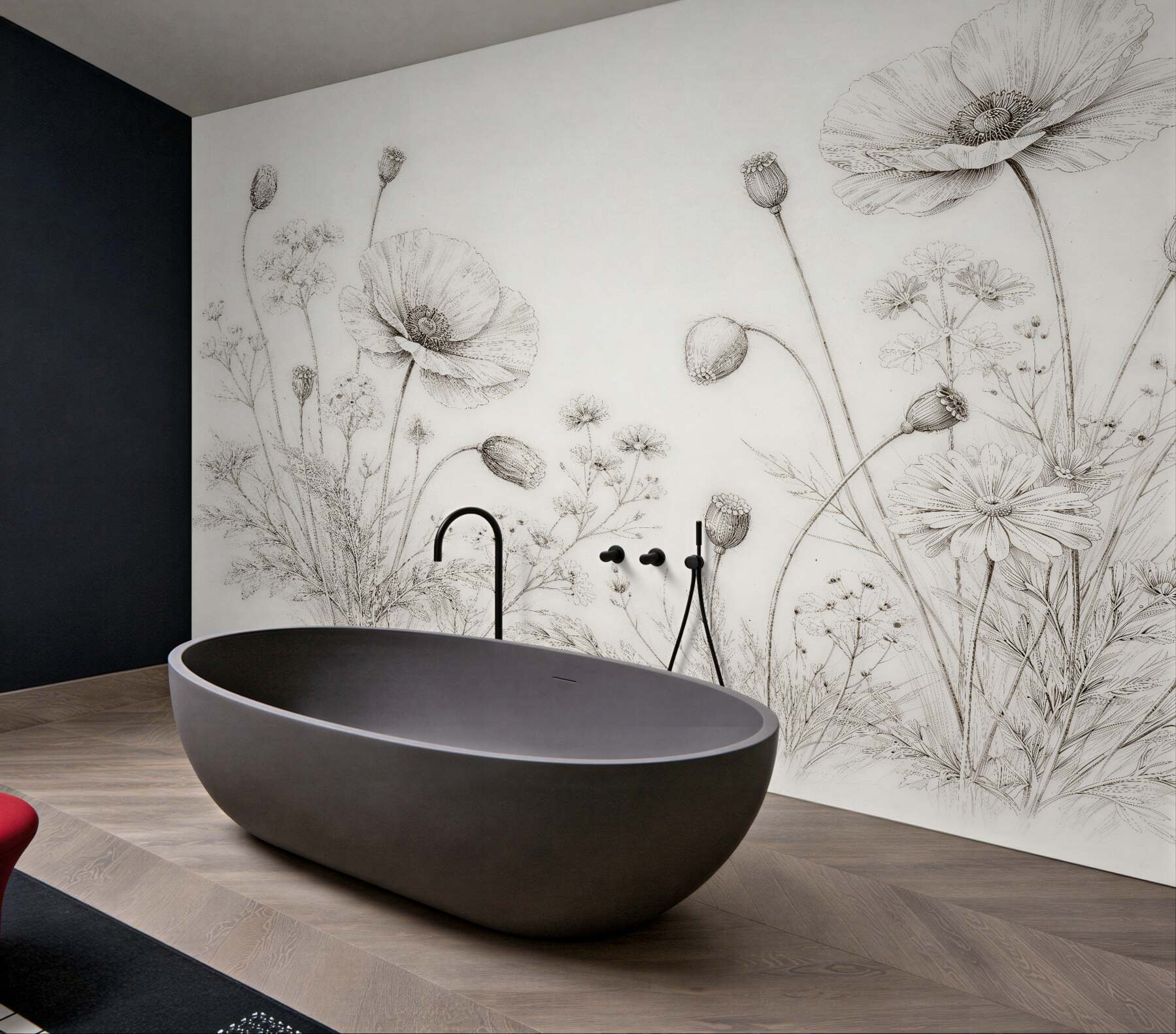 Fototapeten Zarte Skizze von Wildblumen