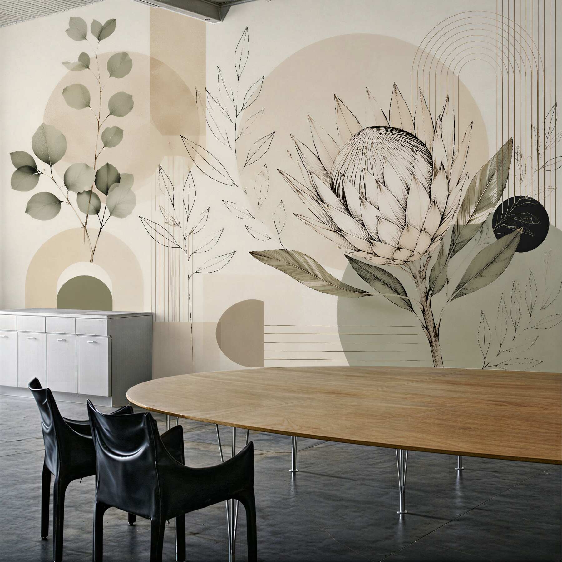 Fototapeten Geometrische Protea in beiger Harmonie