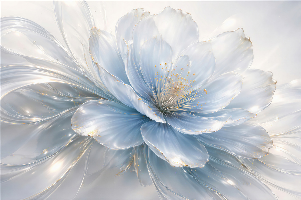 Fototapeten Ätherische blaue Blüte mit Gold