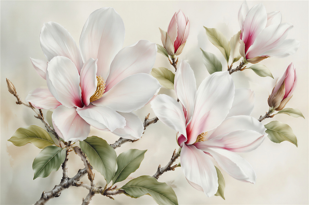 Fototapeten Subtile Magnolie auf Zweigen