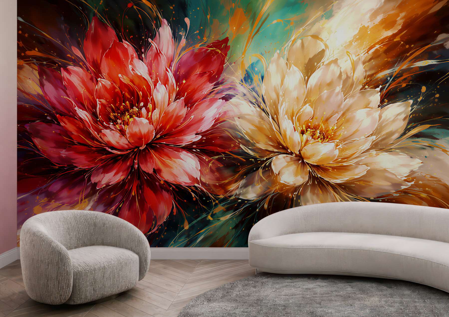 Fototapeten Ausdrucksstarke Blumen in Abstraktion