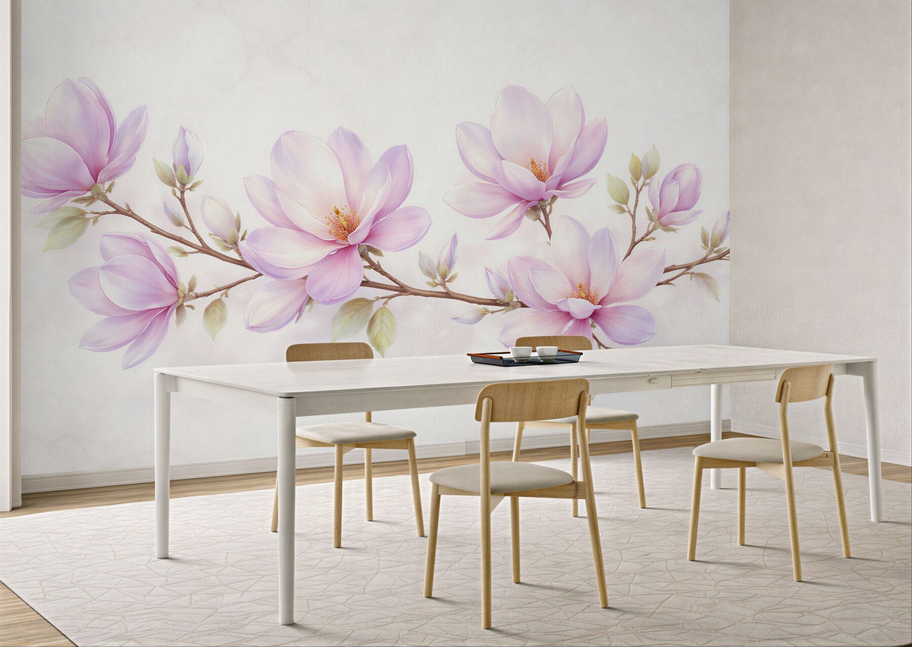 Fototapeten Zarte Magnolien auf hellem Hintergrund