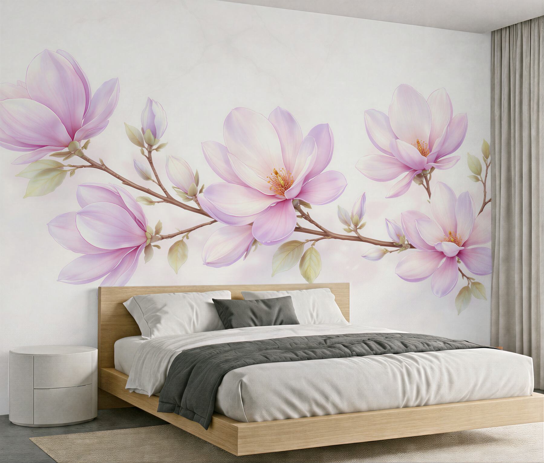 Fototapeten Zarte Magnolien auf hellem Hintergrund