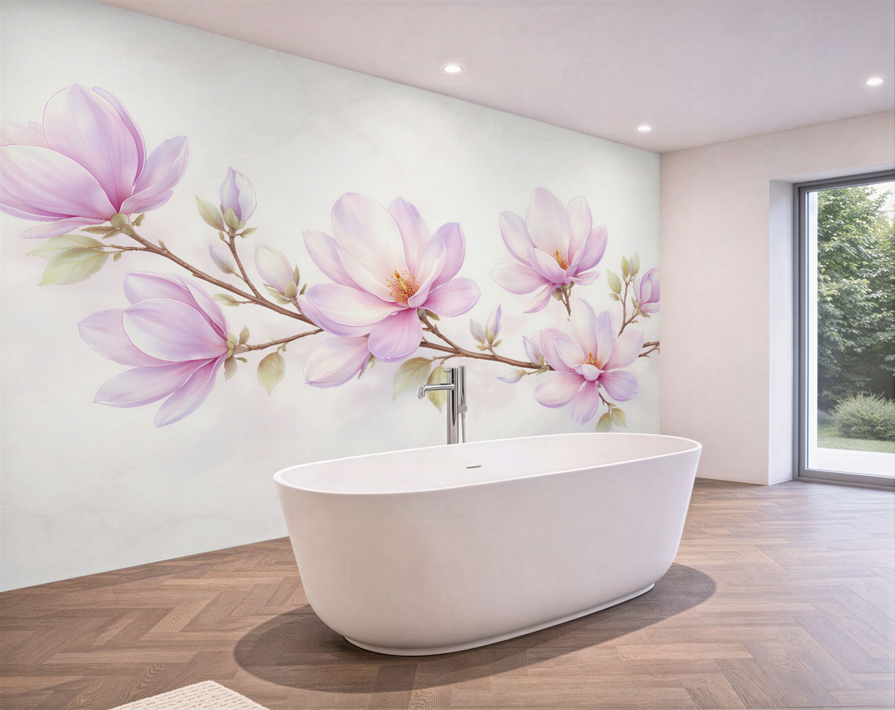 Fototapeten Zarte Magnolien auf hellem Hintergrund