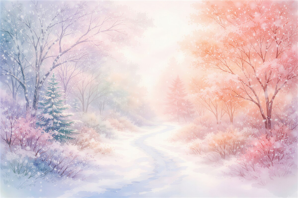 Fototapeten Pastelliger Winterwald im Nebel