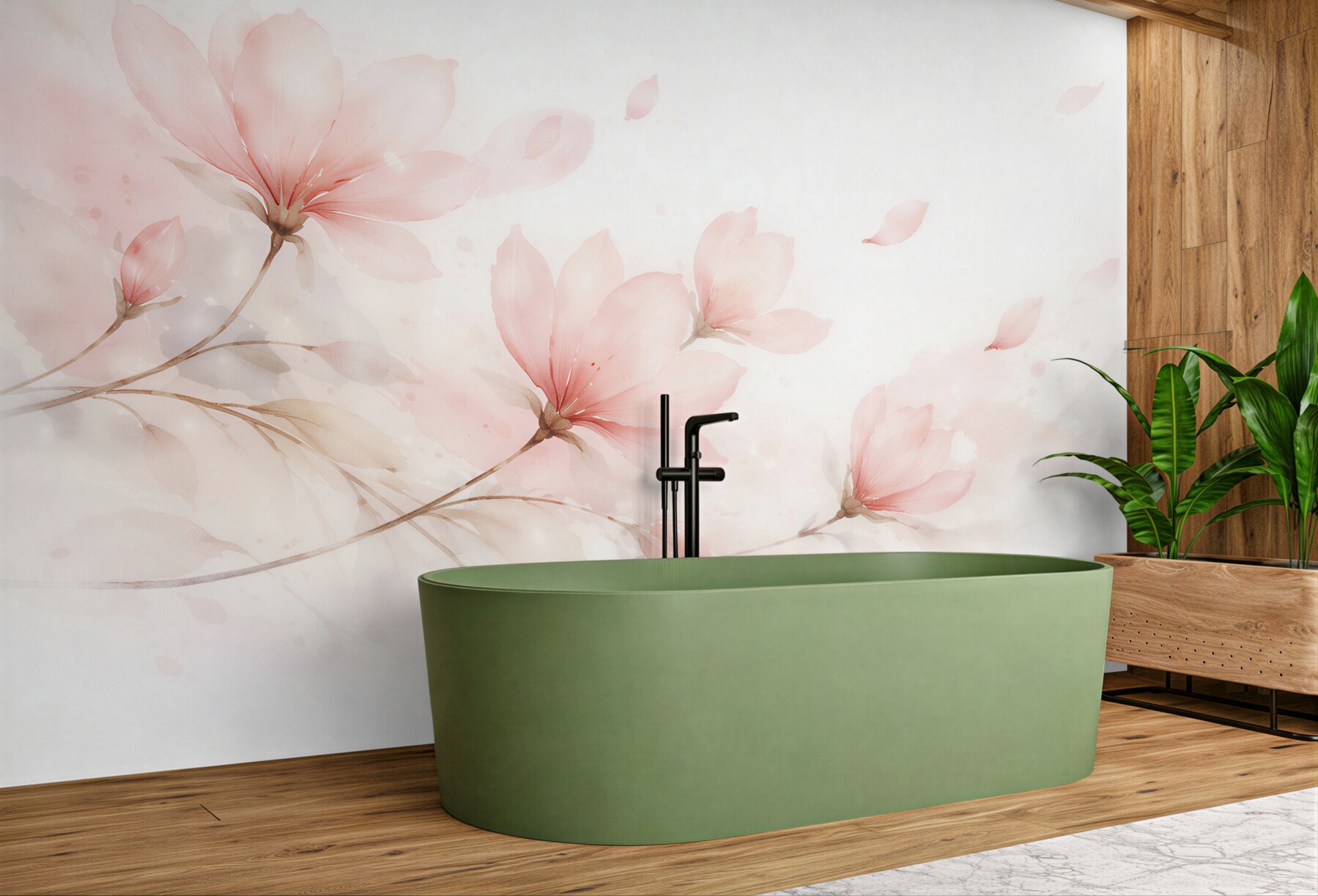 Fototapeten Pudrige Magnolien in Aquarell