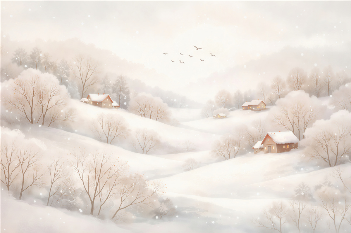 Fototapeten Winterliches Tal im sanften Nebel