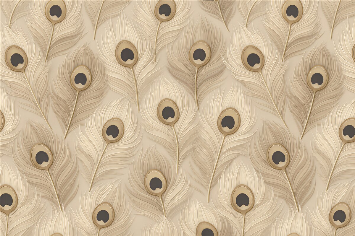 Fototapeten Beige Pfauenfedern der Eleganz