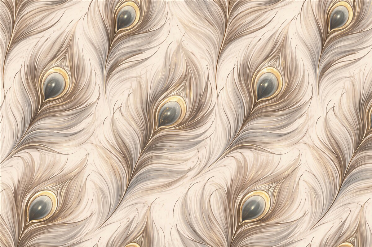 Fototapeten Subtile Pfauenfedern in Beige