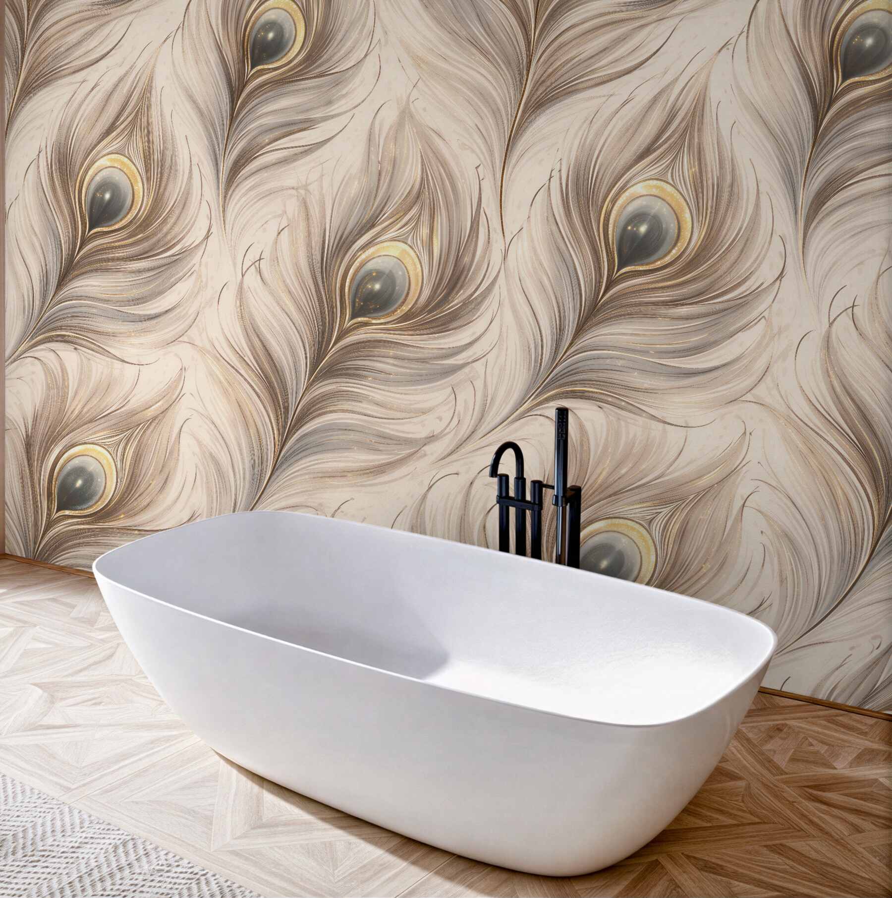 Fototapeten Subtile Pfauenfedern in Beige
