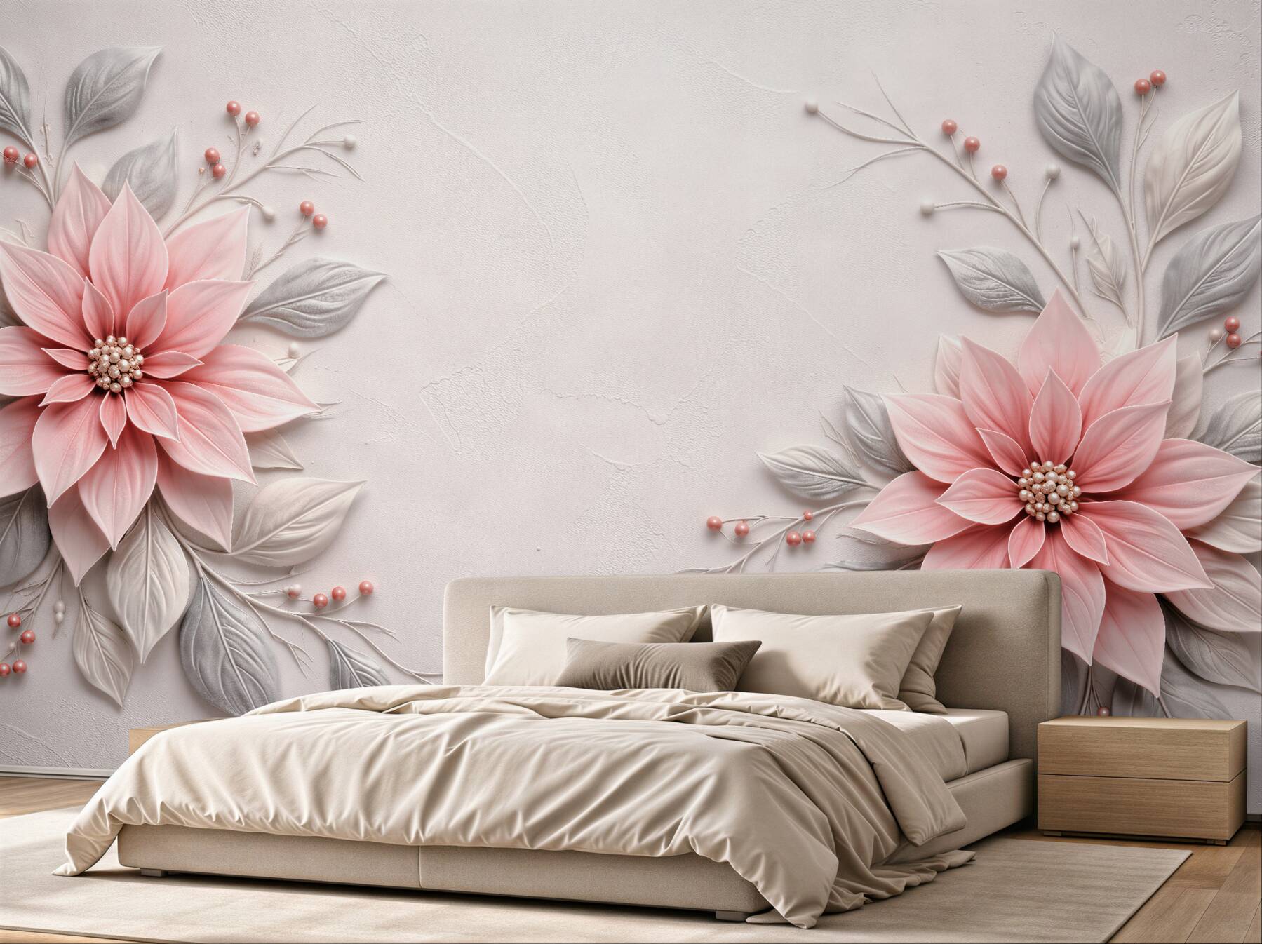Fototapeten Rosa Blumen in elegantem Rahmen
